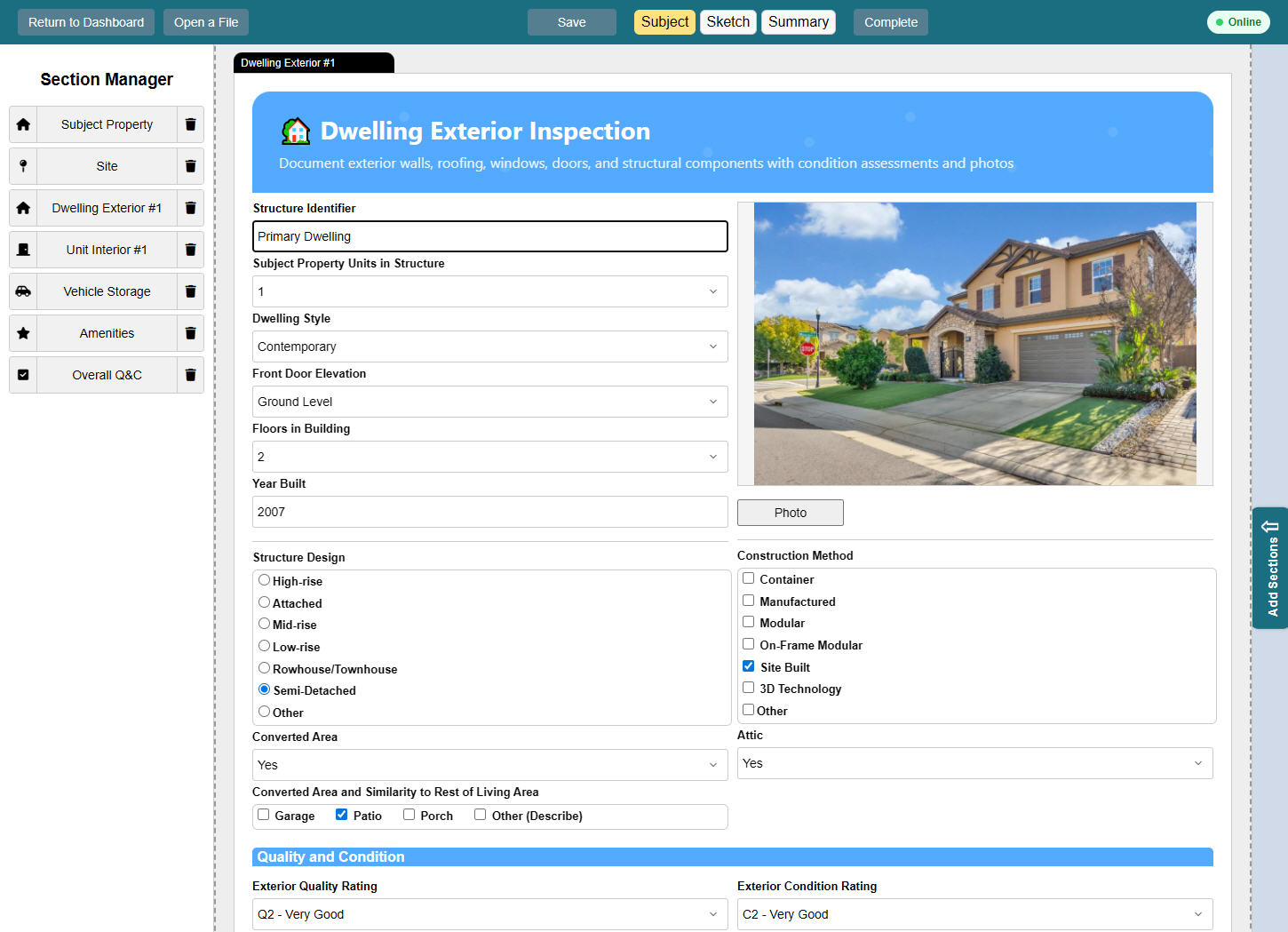 Dwelling exterior inspection module